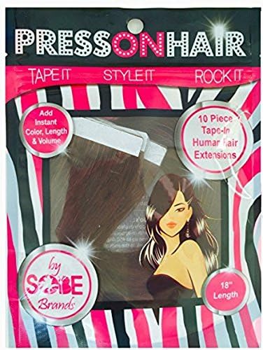 Press On Hair Straight Tape Extensions, Medium Brown, 18 Inch