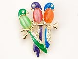 Colorful Parrot Budgie Chirping Friends Clear Crystal Rhinestone Bird Pin Brooch