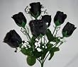 7 Silk Rose Flowers w/Raindrops - Wedding Flowers - Bridal/Floral - Black
