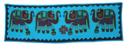 Imagen 3 de Tema decorativo y Trabajo Patch Wall Elephant Algodón Tradicional Tapiz colgante-Tamaño 51 x 16 pulgadas