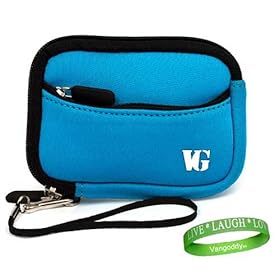 Sky Blue Neoprene Sleeve Case with easy access zipper and included Hand Strap for all models & colors of your Canon Digital Camera Point and Shoot Powershot S100 HS or Powershot S95 HS with HD Video + Green Vangoddy Bracelet!!!