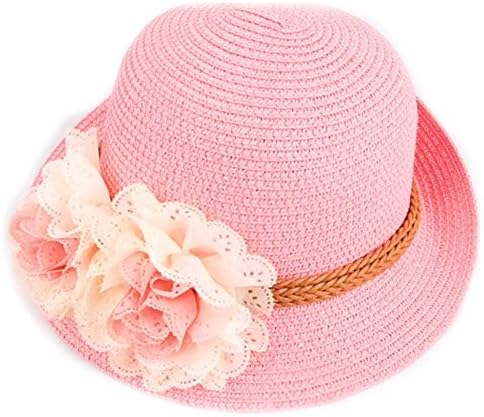 Qianbo Children's Braid Flower Summer Straw Sun Beach Travel Hat Pink