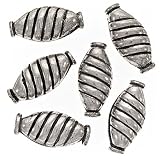 Real Silver Plated Copper Flat Almond Oblong Beads w/Ridges 17mm (6 Beads)