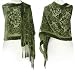TEMPER Silk Blend Floral Burnout Shawl (GREEN), Green Olive, M27-01L