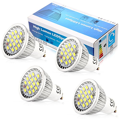 Elinkume 5W LED Gu10 light Bulb , 110V Cool White 6500k ,120 Degree Beam Angle ,Undimmable LED Soptlight bulb (4 Pack)