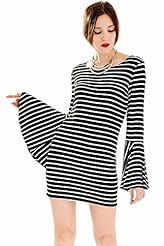 Striped Print Knit Evening Dress/Prom Dress/Wedding Party Dress/Mini Dress 