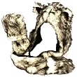 Adult Winter Faux Fake Animal Fur Scarf Trapper Hat with Paw Mittens Gloves Husky