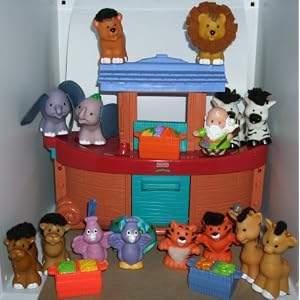 Fisher Price Little People Noah’s Ark Touch n Feel Gift Set – Ark Playset + 2 Ark Animals Sets: Camels & Peacocks and Tigers & Giraffes – Mattel Complete Replacement Figure Set with Ark Doll Toy