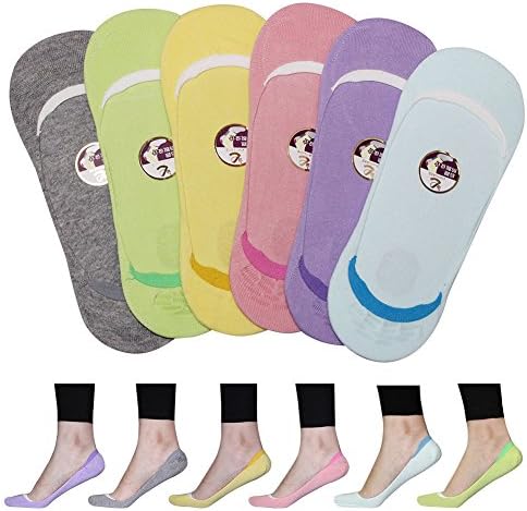 JIANLANG Women's 6 Pair Cotton No Show Loafer Liner Casual Socks With Anti-slip Heel Grip