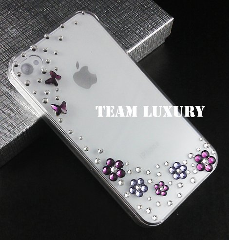 Bling Crystal Purple Butterfly Case Cover for Iphone 4 & 4s Made w/ Swarovski Elements