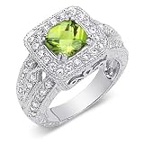 Gorgeous 1.50 carats total weight Cushion Cut Checker Board Peridot & White CZ Size 6 Gemstone Ring in Sterling Silver