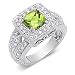 Gorgeous 1.50 carats total weight Cushion Cut Checker Board Peridot & White CZ Size 6 Gemstone Ring in Sterling Silver