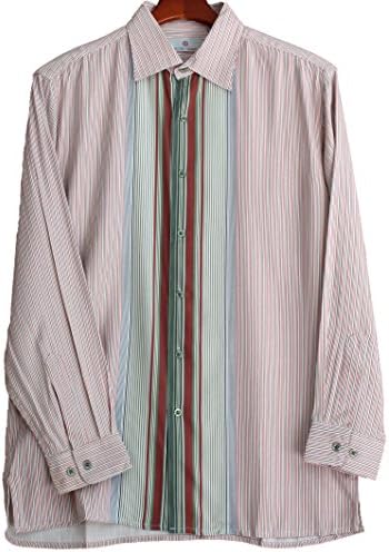 Mens Silk Camp Shirt Button Front Long Sleeve Striped Retro Dress Casual (XL, Sage)