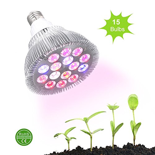 Ledgle 30w Led Grow light Bulb , Miracle Grow Plant Light for Hydropoics Organic Mini Greenhouse,3 Bands with 15 LED Bulbs