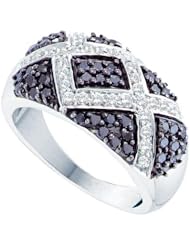 1.00 Carat (ctw) 14k White Gold Round Black And White Diamond Ladies Cocktail Right Hand Fashion Band 1 CT