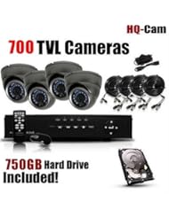 Photography: HQ-Cam? 8-Channel H.264 DVR Surveillance Security Package System with 4 x 700 TV Lines Indoor/Outdoor Day Night Vision Cameras For Home Security with Power Suplies and Cables, Pre-Installed 750GB HDD - HQ-Cam