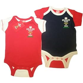 Welsh Rugby Union 2 pack bodysuits (Red and Navy,3 to 6 months)