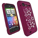 iGadgitz Pink & White Flowers Silicone Skin Case Cover for HTC Incredible S ....