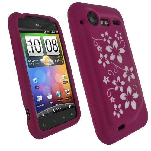 iGadgitz Pink & White Flowers Silicone Skin Case Cover for HTC Incredible S Android Smartphone Cell Phone + Screen Protector