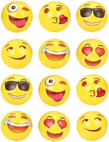 8.75" Emoji Emoticon Smiley Face Inflatable Beach Ball 12-Pack - Pool Floats Party Supplies Favors Toys