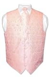 Covona Men's Solid PEACH Color Paisley Design Dress Vest NeckTie Set for Suit or Tuxedo