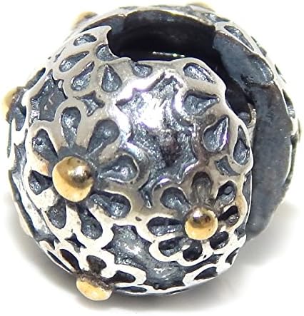 925 Sterling Silver "Flowers with Gold Tone Centers" Clip Lock Charm Bead 077