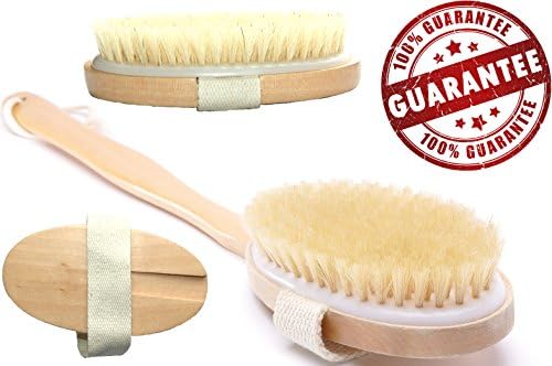 Bath Body Brush Natural Bristles and Long Handle. Perfect for Dry Back Brushing, Shower and Bath. Indulge Yourself in Spa Like Experience with our Body Scrub Brush with Detachable Handle-Your New Best Friend for Exfoliating, Cellulite and Massaging