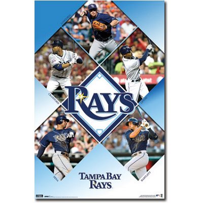 Professionally Framed Tampa Bay Rays (Crawford, Longoria, Upton, Bartlett, Pena) Sports Poster Print - 22x34 with RichAndFramous Black Wood Frame