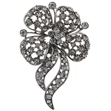 Blacktone Flower Brooch Pin with Crystals - 2.5