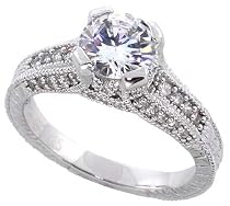 Sterling Silver Vintage Style Engagement ring, w/ a 7mm (1.25 ct) Round CZ Stone, 5/16" (7mm) wide