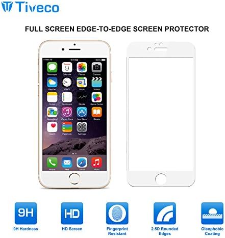 Tiveco iPhone 6 Edge to Edge Full Screen 9H Tempered Glass Screen Protector - Black Color, Scratch Resistant, Anti Fingerprint, 2.5D Round Edge, Touch screen Accuracy (White)