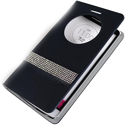 [Navy] Bling Case G3 [Quick Circle View] Genuine Cow Leather Cover Hand Made For LG G3