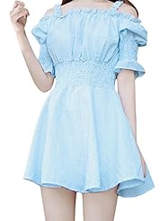 Bell Sleeves Off the Shoulder Polyester Bateau Neck Vertical Stripe Elasticized   Waistline Draped Stretchy  Dress