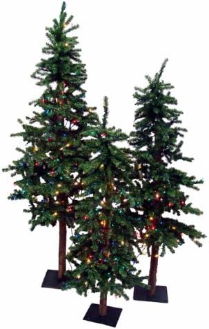 Set of 3 Pre-Lit Alpine Artificial Christmas Trees 4' 5' 6' - Multi Lights