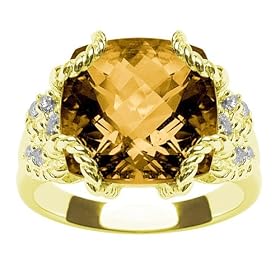 14k Yellow Gold Madeira Citrine and Diamond Ring, Size 7 by Duneier of NY