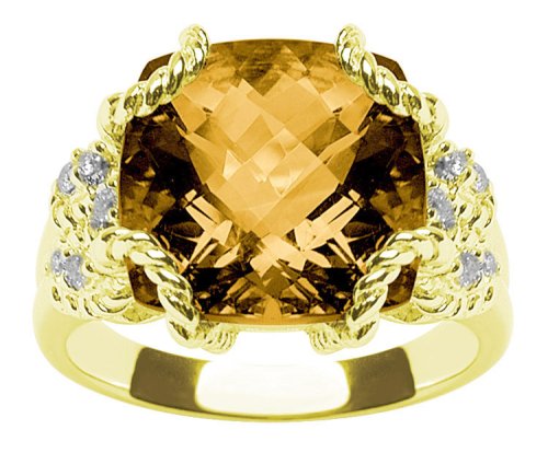 14k Yellow Gold Madeira Citrine and Diamond Ring, Size 7 by Duneier of NY