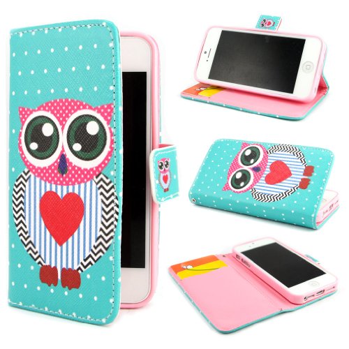 TUTUWEN D73 Owl Painting Art Design PU leather Flip Cover Case for Apple iPhone 5 5S