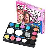 Face Paint Kit for Kids. *Best Quality Set* Non-Toxic 12 Color Palette - Glitter, Paint Brushes and Sponge. Ultimate Party Pack, Great for Childrens Birthday Parties, Boys or Girls Face Painting Kit