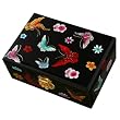 Handmade Black Lacquer Jewelry Box With Mirror - Butterfly & Flower Design