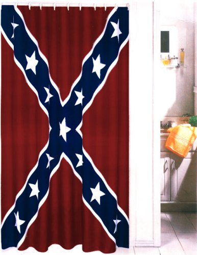 Red Blue and White Rebel Confederate Flag Bath shower Curtain with Hook