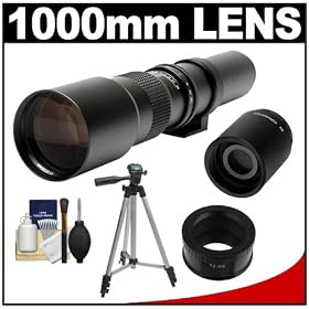 Samyang 500mm f/8.0 Telephoto Lens (T Mount) with 2x Teleconverter (=1000mm) + Tripod + Accessory Kit for Samsung NX20, NX200, NX210 & NX1000 Digital Cameras