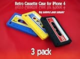 3 Pack Retro Cassette Tape Case Cover for iPhone 4 (Black, Blue, Yellow) +  ....