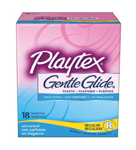 Playtex Gentle Glide Tampons With Comfortable Plastic Applicator, Regular Absorbency, Unscented, 18 Count (Pack of 2)