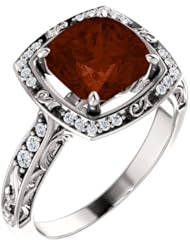 18K White Gold 8.00x8.00mm Antique Cushion Cut Mozambique Garnet and Diamond Ring -- LIFETIME WARRANTY