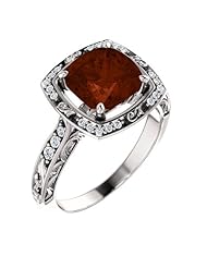 Platinum 8.00x8.00mm Antique Cushion Cut Mozambique Garnet and Diamond Ring -- LIFETIME WARRANTY