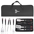 TD Design Deluxe Heavy Duty Stainless Steel BBQ Grill Set Tools Barbecue Tools Grilling Utensils - Grill Spatula, Barbecue Tongs, BBQ Fork, and Cleaning Brush
