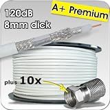 Satkabel HDTV Antennenkabel Koaxialkabel 120dB Koax inkl. 10 SAT Stecker - Länge 100m