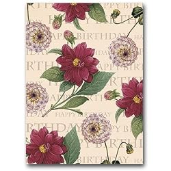 Happy Birthday with Dahlias - 5" x 7" Vellum Overlay Greeting Card