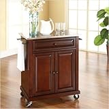 Stainless Steel Top Portable Kitchen Cart/Island in Vintage Mahogany