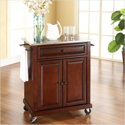 Stainless Steel Top Portable Kitchen Cart/Island in Vintage Mahogany